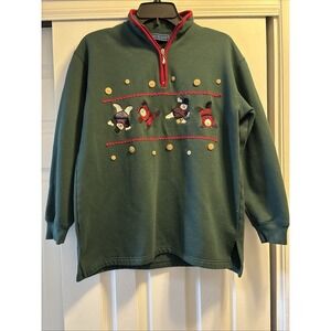 Vtg Karen Scott‎ Ugly Christmas Holiday Festive Sweatshirt Santa Snowmen Buttons